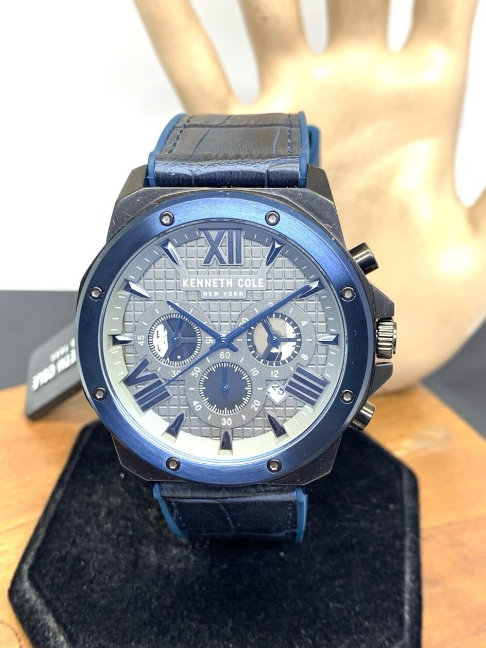 Kenneth Cole Men's Watch Quartz Chronograph Gray Dial Blue Black Rubber 45mm